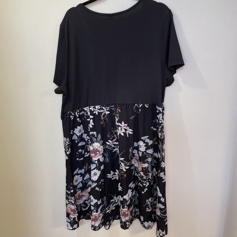 Emery Rose Women’s 4XL Dress Black With Floral Print Belted Elastic Waist NWT - Picture 8 of 10